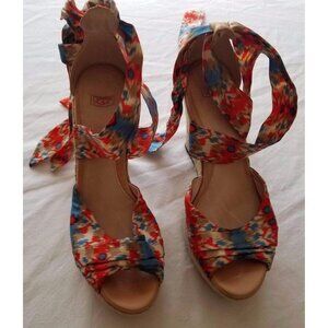 Ugg Red Blue Brown Fabric Wedge Sandals Sz 8